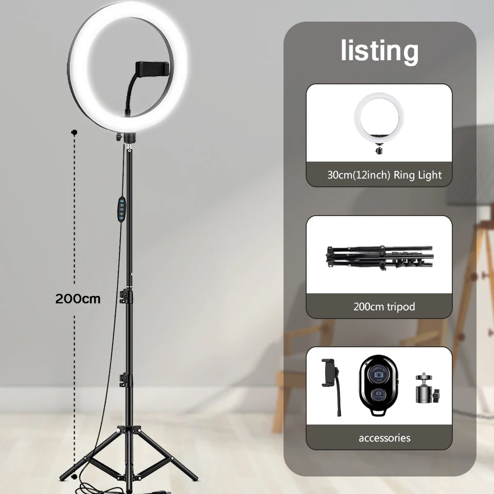Aro de luz LED de 10” (26 cm) con iluminación profesional 3 modos de luz: blanca, cálida y suave